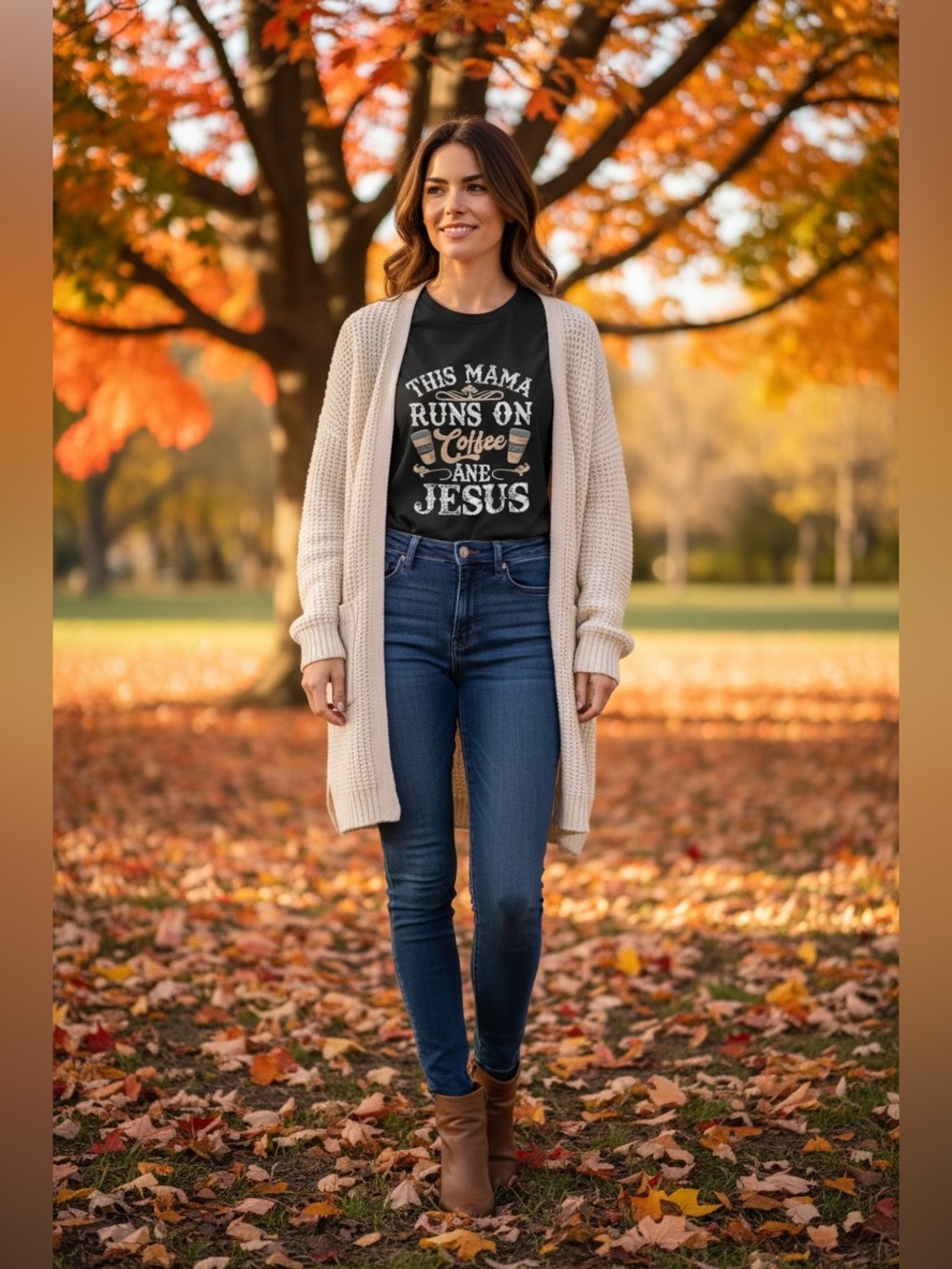 Graphic Short Sleeve Tee in Black – 'This Mama Runs on Coffee and Jesus'